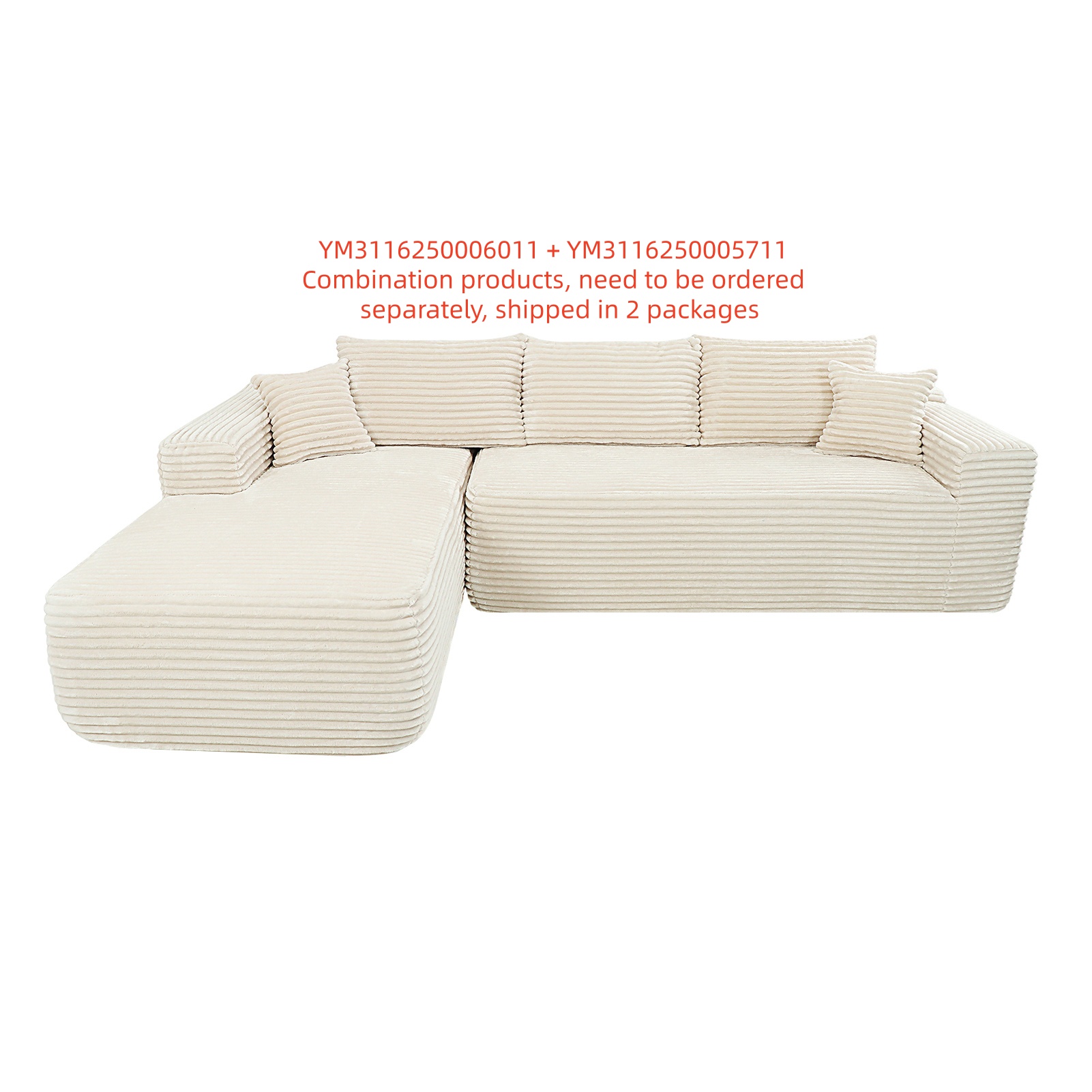 YM3116250005811& YM3116250006111 Combination Products Are Not Sold Sep-L Shape Modular Sectional Couch Spacious Comfortable 2 Seater Sofa With Pillows For Living Room Office No Assembly Required Beig