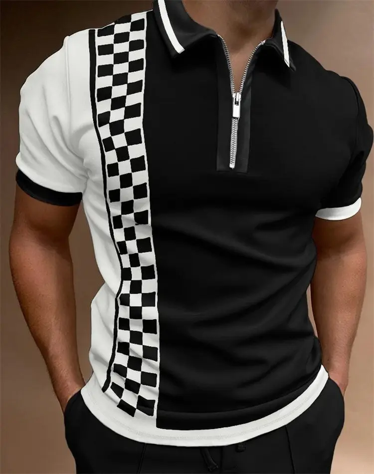 Fashion Loose Lapel Casual Print T-Shirt Zipper