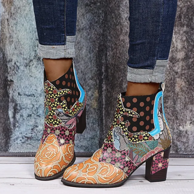 Fashion Thick Heeled Ethnic Style Stitching Martin Boots Elastic 43 - Shop at LoveMi