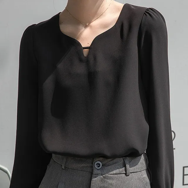 French Vintage Long Sleeve Shirt Women's Spring Dress Black - Shop at LoveMi