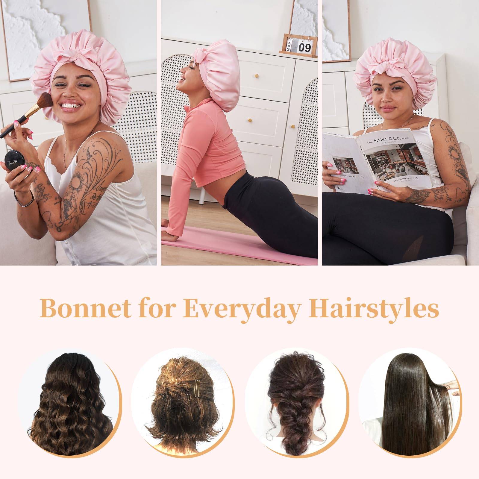 Silk Bonnet, Satin Hair Bonnet For Sleeping For Wavy Curly Natural Hair - Image 25