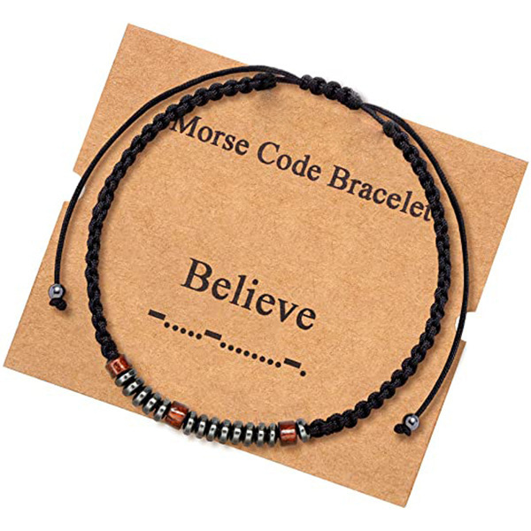 Title 6, Morse Code Bracelet Black Gallstone Wood Beads