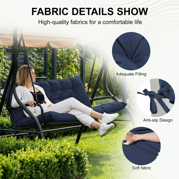 Outdoor Swing Cushions 60 Inch,Waterproof 4in  Thick Porch Swing Cushion Replacement With Backrest And Ties,Comfortable 2-3 Seat Pation Swing Pad For Backyard,Garden,Lawn,Outdoor Furniture Dark Blue — view 2