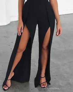 Fashion Slim Black Split Tube Top Jumpsuit - Black - View 1