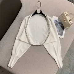 Cardigan Diamond Velvet Sling Two-piece Women - White Cardigan - View 1