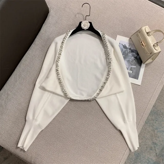 Cardigan Diamond Velvet Sling Two piece Women White Cardigan - Shop at LoveMi