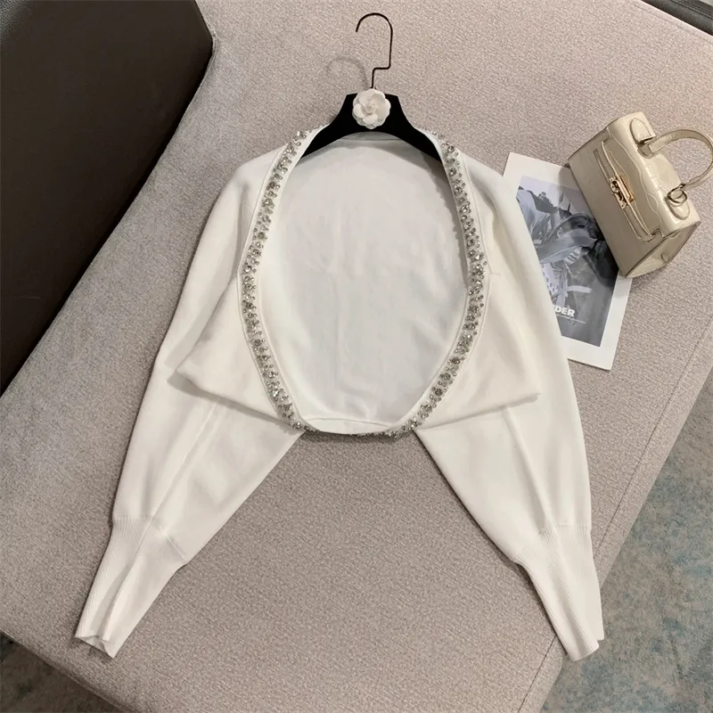 Cardigan Diamond Velvet Sling Two-piece Women - White Cardigan