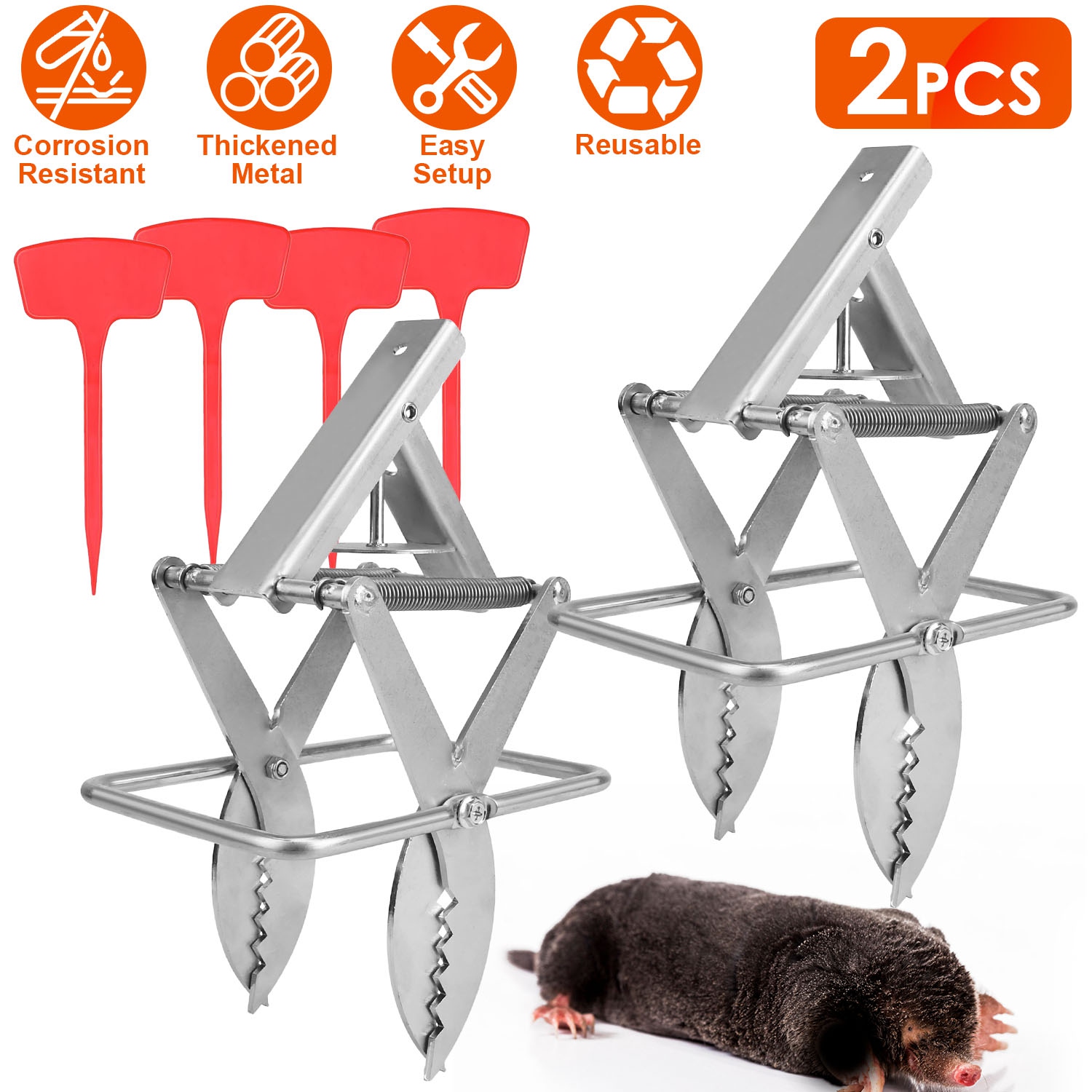 2PCS Easy Setup Mole Scissor Traps Outdoor Reusable Mole Rodent Control Trap Solid Metal Material For Lawn Garden Yard Pro Type