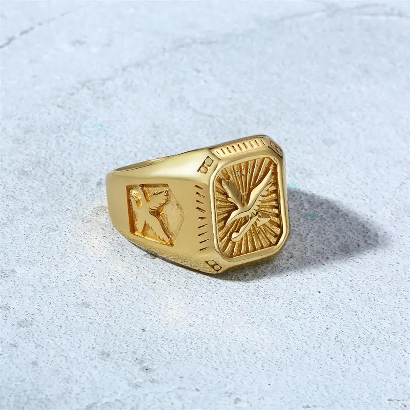 Stainless Steel Eagle Ring Gold Men's