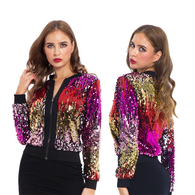 Sequined Gradient Color Women's Sweater Jacket