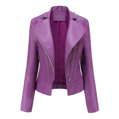 Women's Leather Jacket Slim Thin Small Coat - Purple - View 1