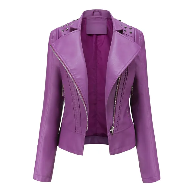Women's Leather Jacket Slim Thin Small Coat Purple - Shop at LoveMi
