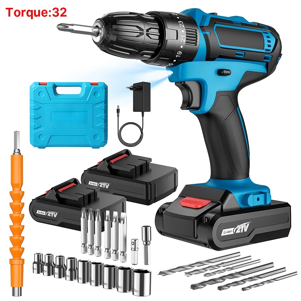 21V Battery Impact Drill Electric Screwdriver Electric Hammer Drill Mini Wireless Hand Drill Lithium-Ion Battery Power Tools