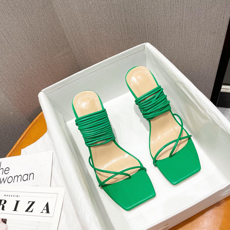 Roman Classic Square Toe Simple Thong Sandals Women Green - Shop at LoveMi