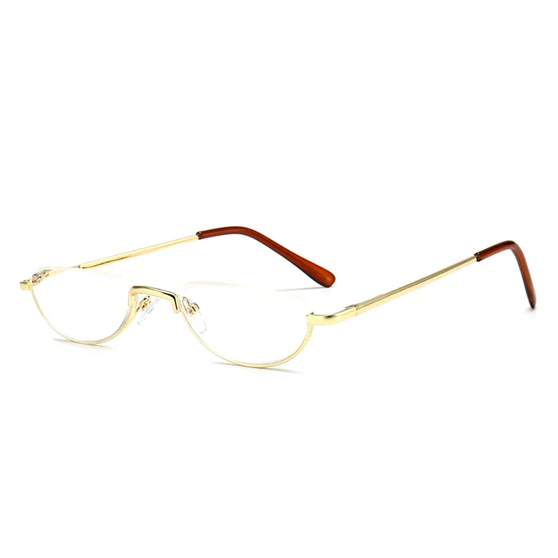 Women's Portable Fashionable Half-moon Shaped Reading Glasses - Gold