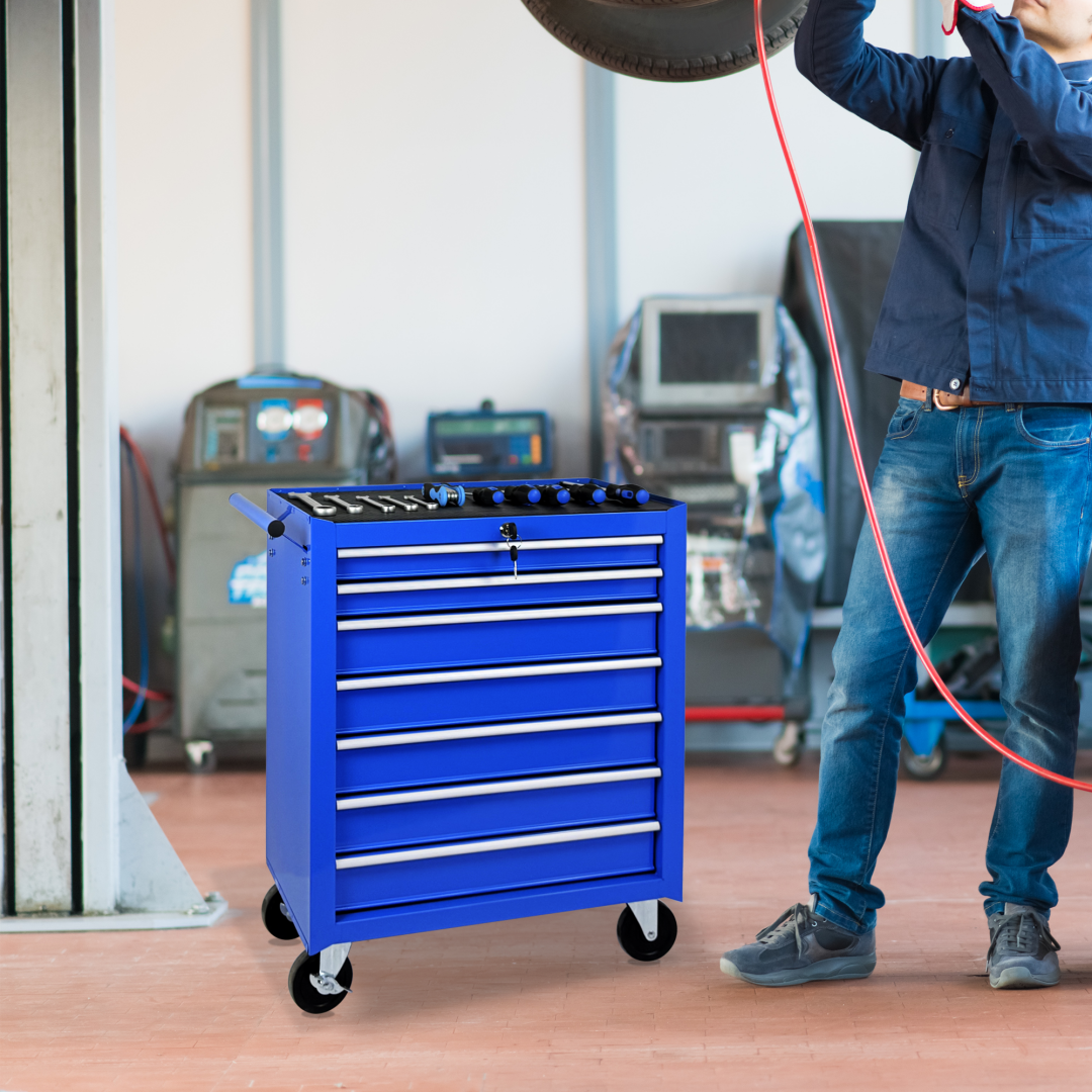 Rolling Tool Chest With 7-Drawer Tool Box With Wheels Multifunctional Tool Cart Mechanic Tool Storage Cabinet For Garage, Warehouse, Workshop, Repair Shop -BLUE 6