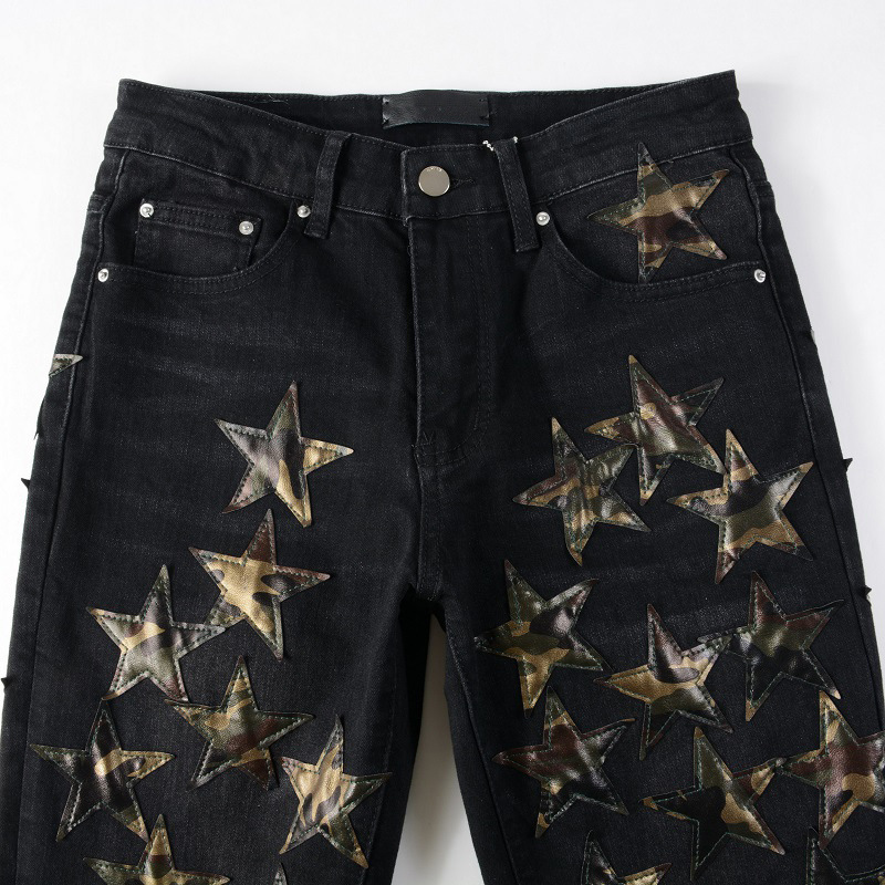 Title 10, Jeans strappati in pelle con stelle, tendenza H...