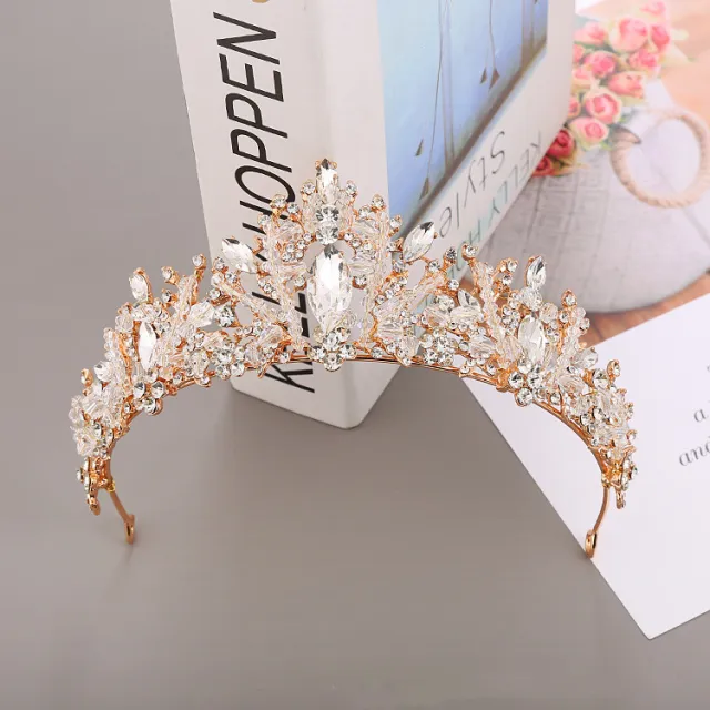 Bridal Crown Alloy Hand beaded Upscale Tiara B116 Gold - Shop at LoveMi
