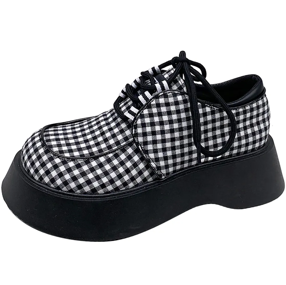 Retro Lace-up Ugly And Cute Shoes Trifle Platform Loafers - Lattice-35
