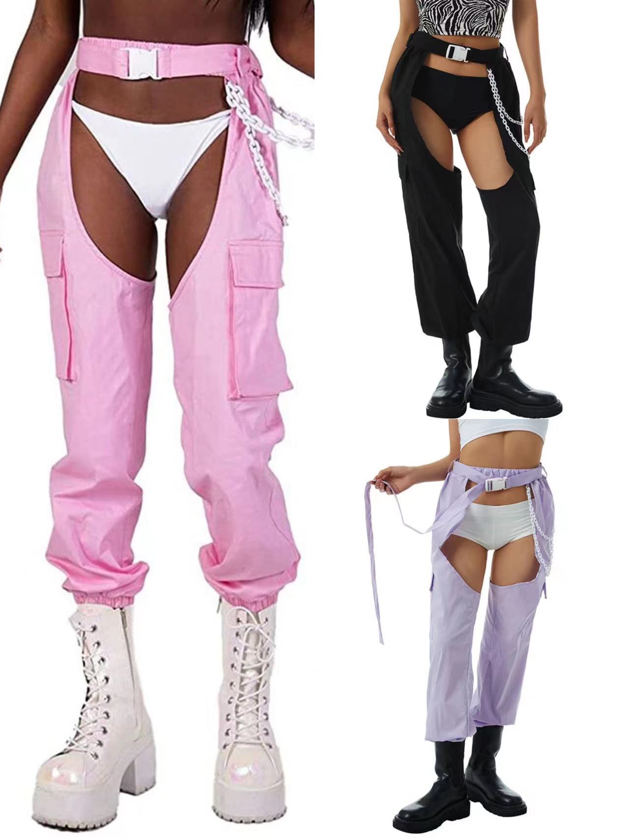 Women's Casual Leg Belt And Chain Work Trousers