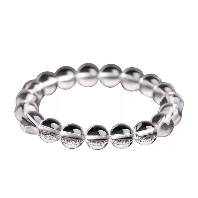 Natural Clear Quartz Bracelet Round Beaded Chain Metal Element Energy Jewelry For Women