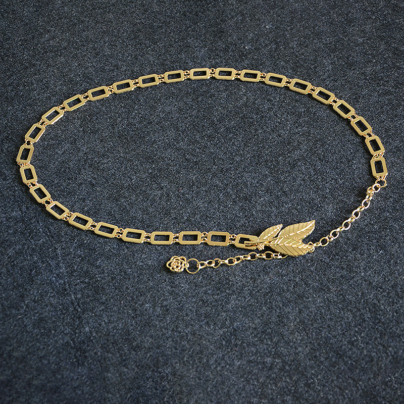 Title 7, Ladies Metal Waist Chain With Metal Leaf Decora...