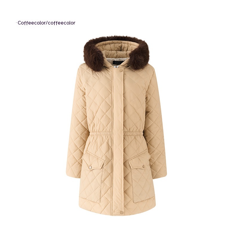 Slim fit Lace Up Hooded Long Sleeve Plaid Long Women's Winter Top Coffee - Shop at LoveMi