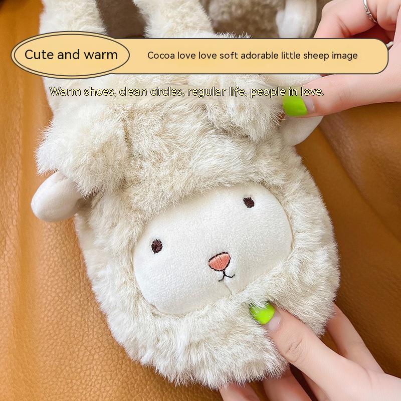 Title 6, Cute Plush Thickened Ankle Wrap Cotton Slippers