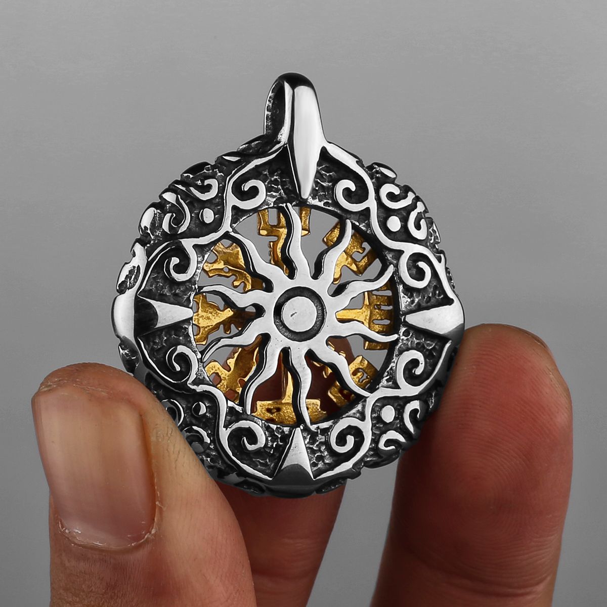 Titanium Steel Pendant Gold Compass Necklace