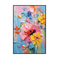 Colourful Spring Hand Painted Flower Oil Painting With Thick Texture Palette Knife Technique Contemporary Art Home Decor Canvas Wall Pictures - With... - View 1