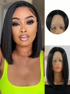 13x4x1 Lace Synthetic Non-toxic Wig, Wave Head Straight Hair, 14-inch Non-adhesive Lace Front Piece, Suitable For The Whole Scene - 1B - View 1