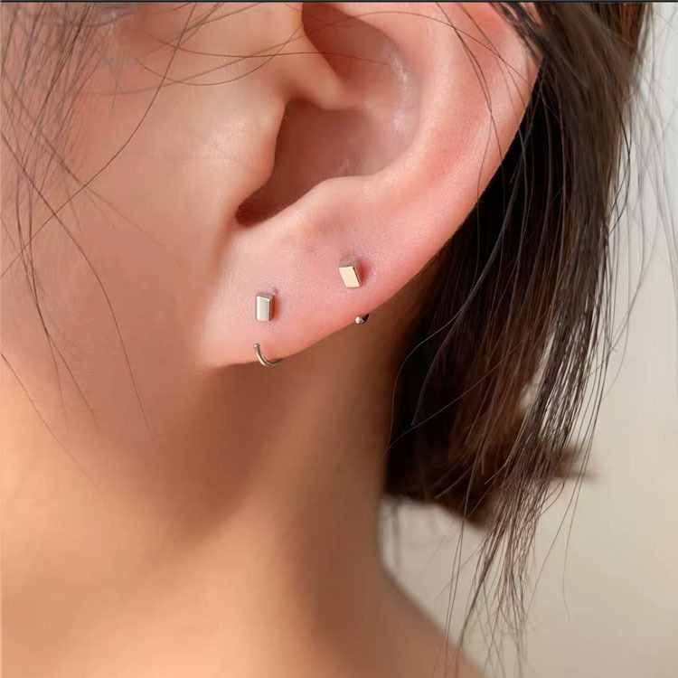 Silver Hook Cube Ear Nail Simple Cool Wind