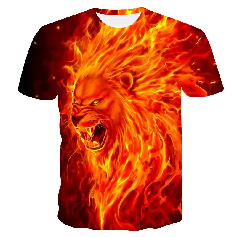 Flame Lion 3D Digital Printing Men's Short-sleeve T-shirt