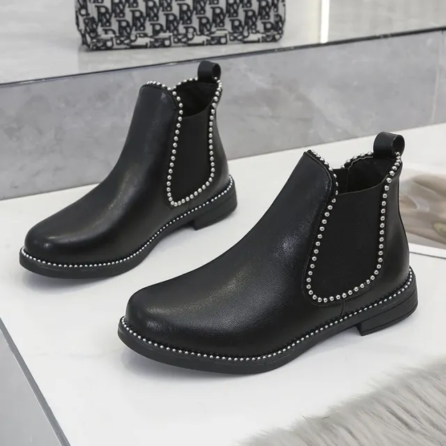 Women's British Style Autumn Small Boots With Thick Heel Black - Shop at LoveMi