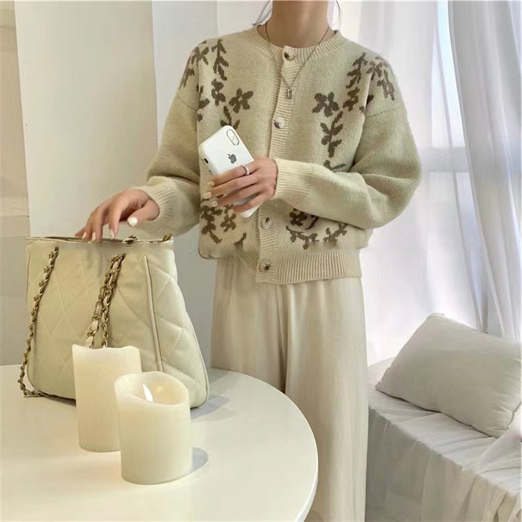 Autumn Japanese Retro Women's Jacquard Round Neck Sweater
