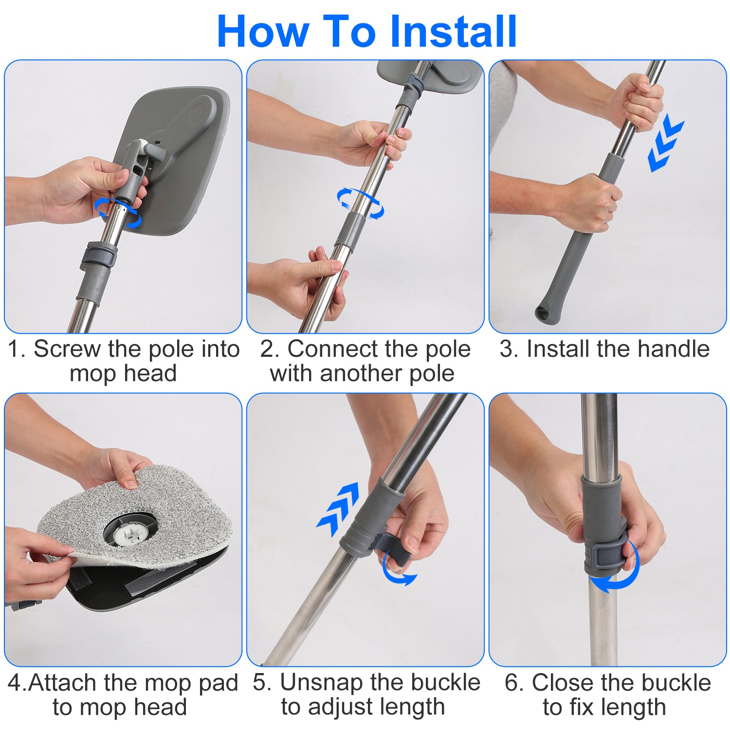 Spin Mop And Bucket System Includes Dual Compartment Mop Bucket Thick Washable Microfiber Mop Pads For Home Cleanin... image 5
