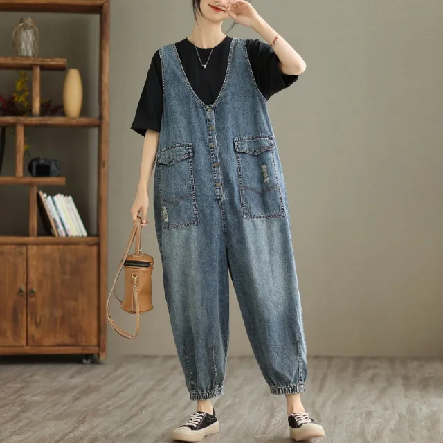 Denim Tank Top Jumpsuit Female Tan - Shop at LoveMi