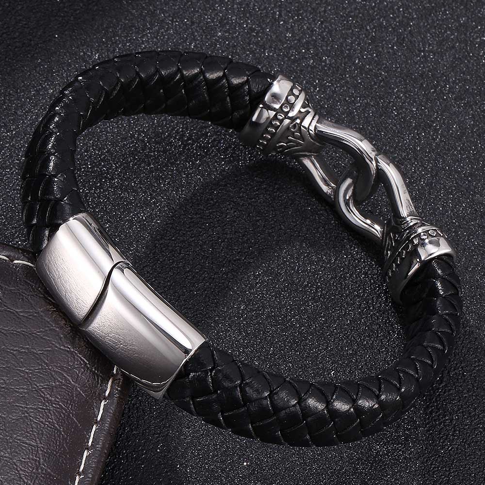 Vintage Titanium Steel Bracelet With Engraved Water Grain Cross-crusted Rope Bracelet