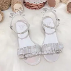 New Lolita Shoes Women's Sweet Pleated Lace Mid-heel Lolita Sandals - White - View 1