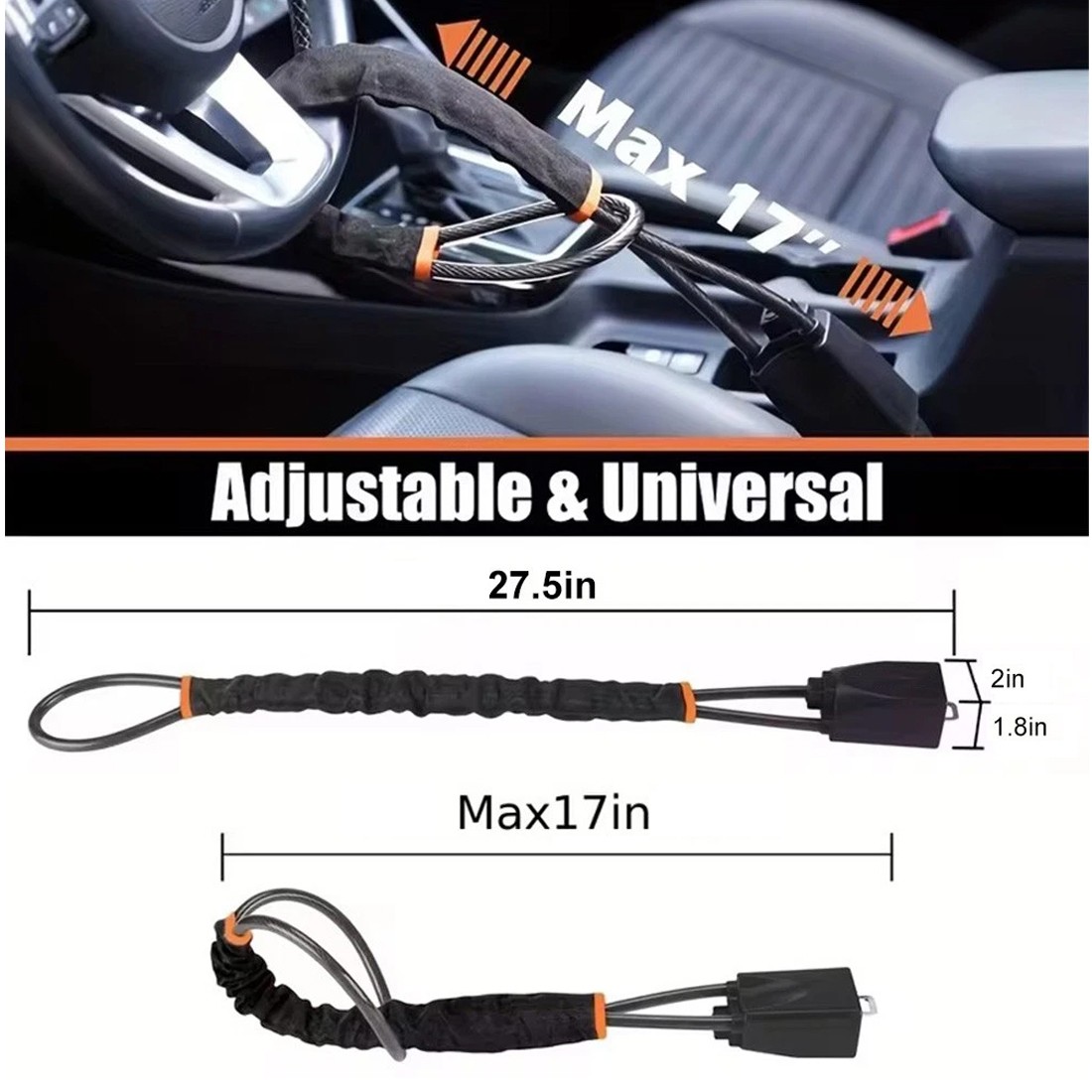 Steering Wheel Lock Anti-Theft Car Security Device Heavy Duty Seat Belt Lock