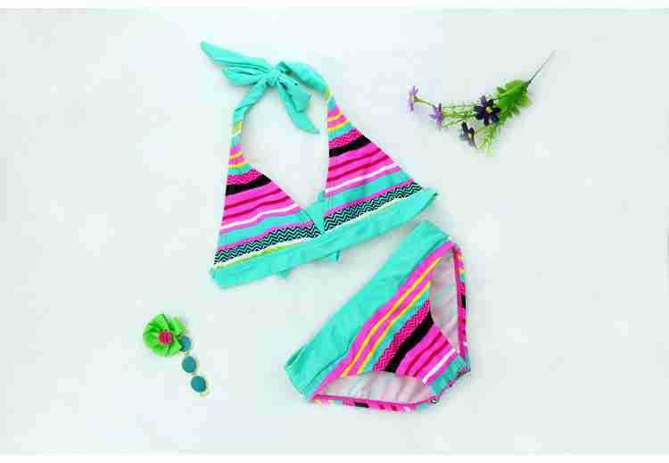 Children's Colorful Striped Powder Swimsuit Packaging