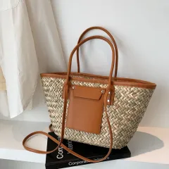 Waterweed Woven Handbag, Beach Vacation Photo, Cabbage Basket, Female Bag - Brown - View 1