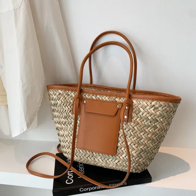 Waterweed Woven Handbag, Beach Vacation Photo, Cabbage Basket, Female Bag Brown - Shop at LoveMi