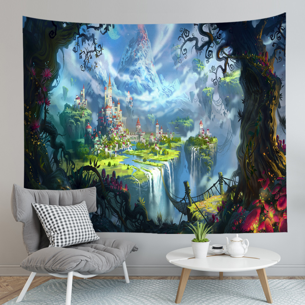 Fantasy Castle Anime Landscape Wall Tapestry