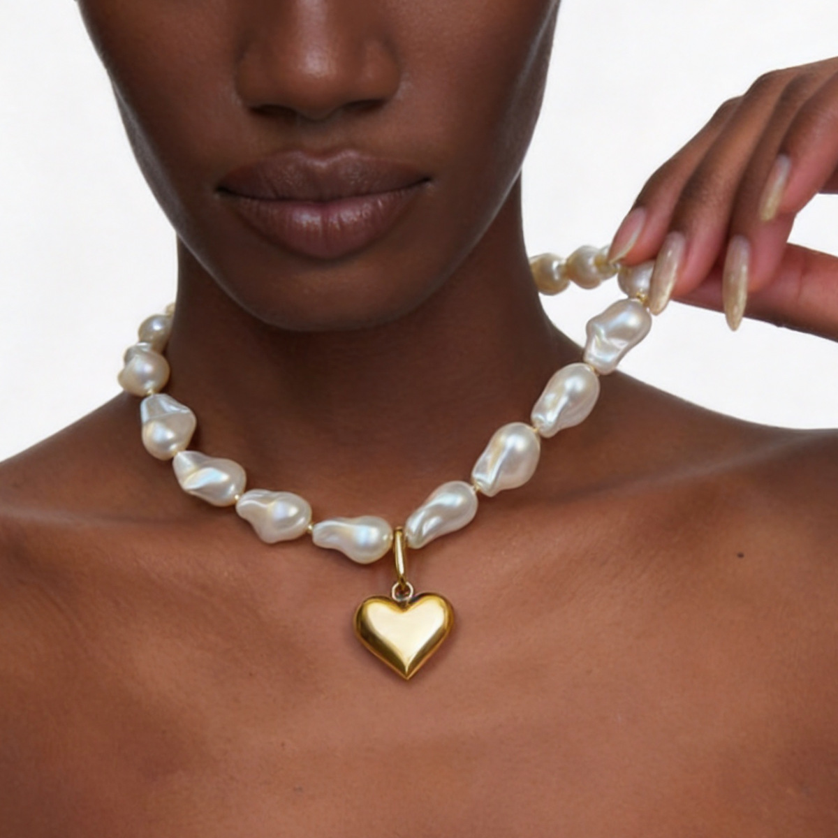 Baroque Pearl Heart Pendant Necklace, Light Luxury Premium Clavicle Chain, Vintage Fashion Accessories For Banquet & Formal Dress