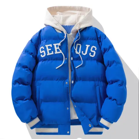 Fashion Letter Hooded Cotton Coat Winter Warm Solid Zipper