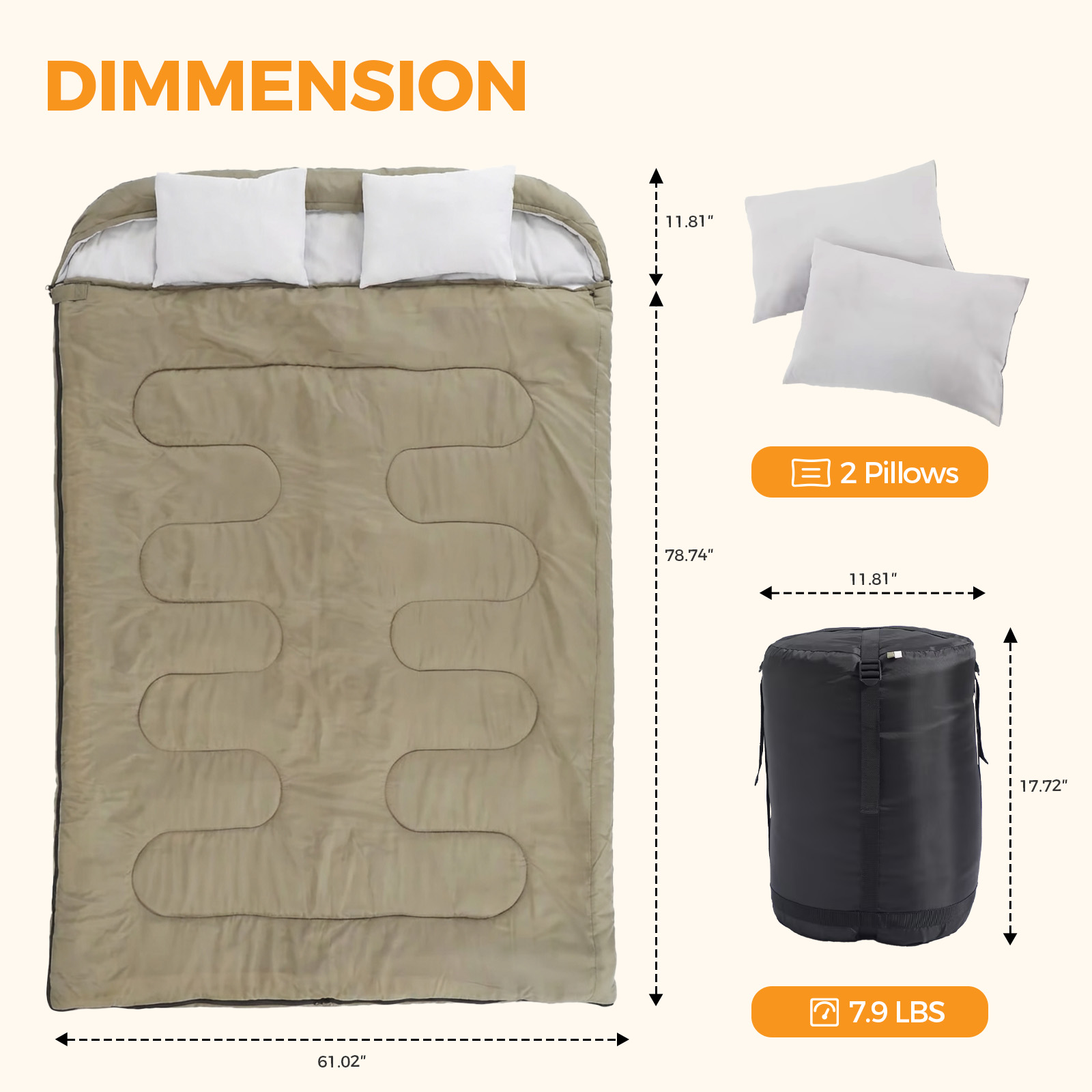 Adult Double Warm Sleeping Bag With Pillow, Lightweight, Portable And Compact Double Sleeping Bag