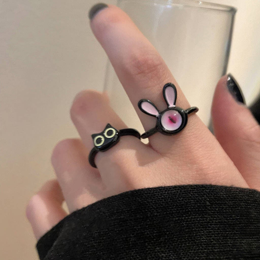 Funny Black Kitty Ring For Women