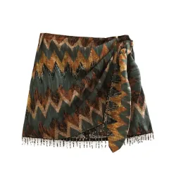 Women's One Piece Vintage Beaded Print Skirt - Wave Pattern - View 1