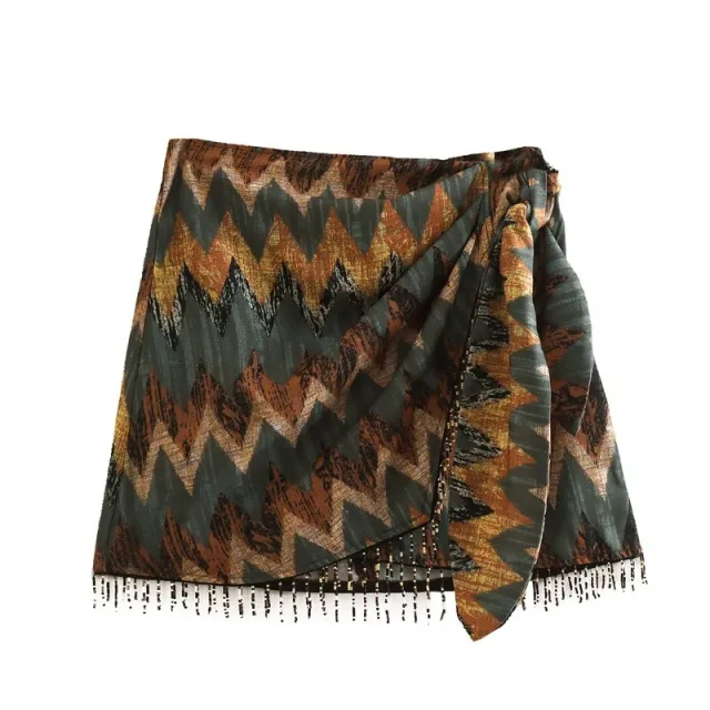 Women's One Piece Vintage Beaded Print Skirt Wave Pattern - Shop at LoveMi